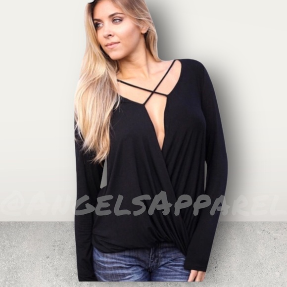 NEW✔️ Sexy Deep V Crisscrossed Tunic in Black - Picture 3 of 7